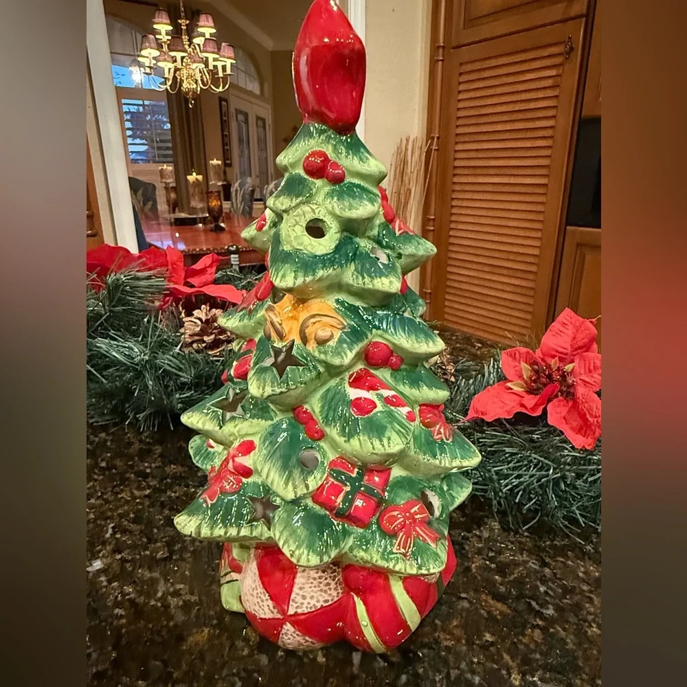 Festive Ceramic Christmas Tree with Red Star